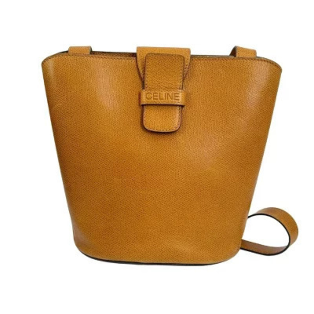 Celine Leather Bucket Bag Vertical Strap Closure Tan